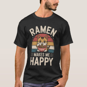 Camiseta Gato Engraçado Ramen Ramen Me Faz Feliz Retro Anim