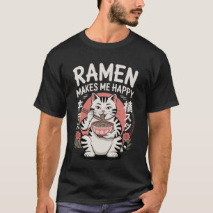Camiseta Gato Engraçado Ramen Ramen Me Faz Feliz Tatuagem A