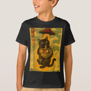 Camiseta Gato Engraçado Ramen Ufo Anime Japonês Para Homens