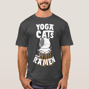 Camiseta Gato Engraçado Ramen Yoga Pose Zen Meditação Japon
