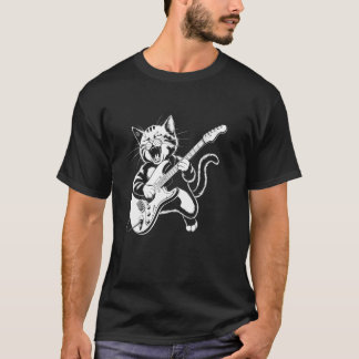 Camiseta Gato Engraçado Rock & Roll Guitarra Vintage Música