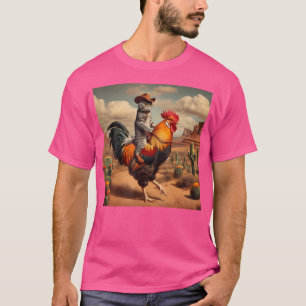 Camiseta Gato Engraçado Rooster Cowboy Rodeo Cat Ring C