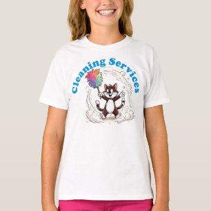 Camiseta Gato Engraçado se Limpeza com Escova Colorida de P