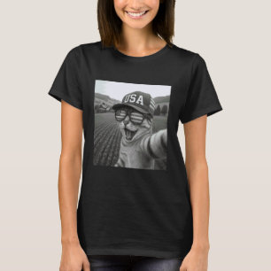 Camiseta Gato Engraçado Selfie Com Bandeira Americana UFO A
