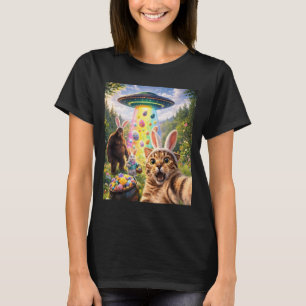 Camiseta Gato Engraçado Selfie com Orelhas de Coelho de Pás