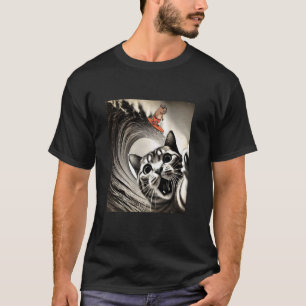 Camiseta Gato engraçado selfie onda de maré surfando capiva