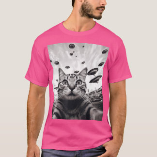 Camiseta Gato Engraçado Selfie Ovni