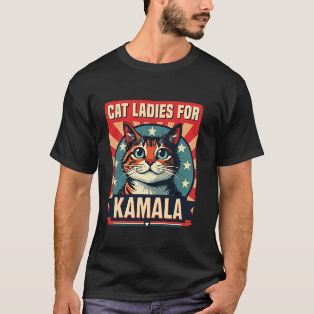 Camiseta Gato Engraçado Senhoras para Kamala Votam em 2024  (Frente)