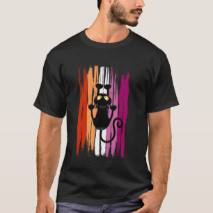 Camiseta Gato Engraçado Subindo com Cores do Orgulho Lésbic