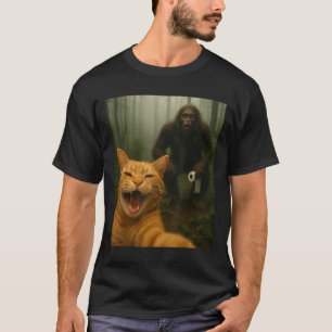 Camiseta Gato Engraçado Surpreende Selfie Feliz Com Sasq Pé