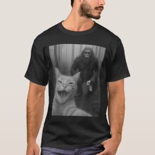 Camiseta Gato Engraçado Surpreende Selfie Feliz Com Sasq Pé