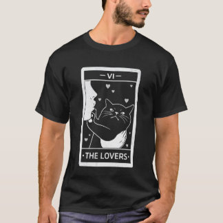 Camiseta Gato Engraçado Tarot Os Amantes Gato Preto Hallowe