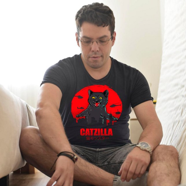 Camiseta Gato Engraçado Tema Japonês Catzilla Monstro (Criador carregado)