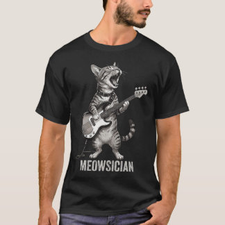 Camiseta Gato Engraçado Tocando Baixo Pun do Meowsicista