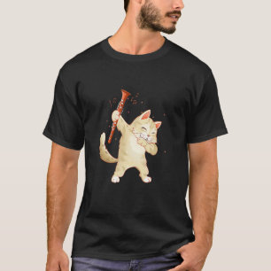 Camiseta Gato engraçado tocando clarinete e fazendo dab