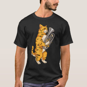 Camiseta Gato Engraçado Tocando Eufônio Música Animal Amor