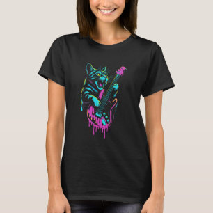 Camiseta Gato Engraçado Tocando Guitarra Rock and Roll Drip
