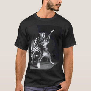 Camiseta Gato Engraçado Tocando Guitarra Rock Star Rock & R