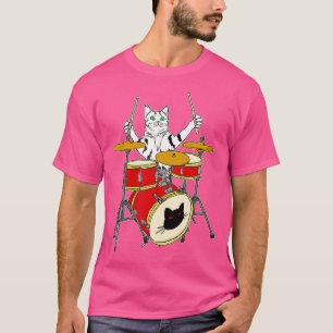 Camiseta Gato Engraçado Tocando Tambor Kit