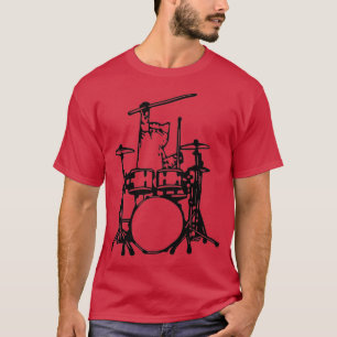 Camiseta Gato Engraçado Tocando Tambores