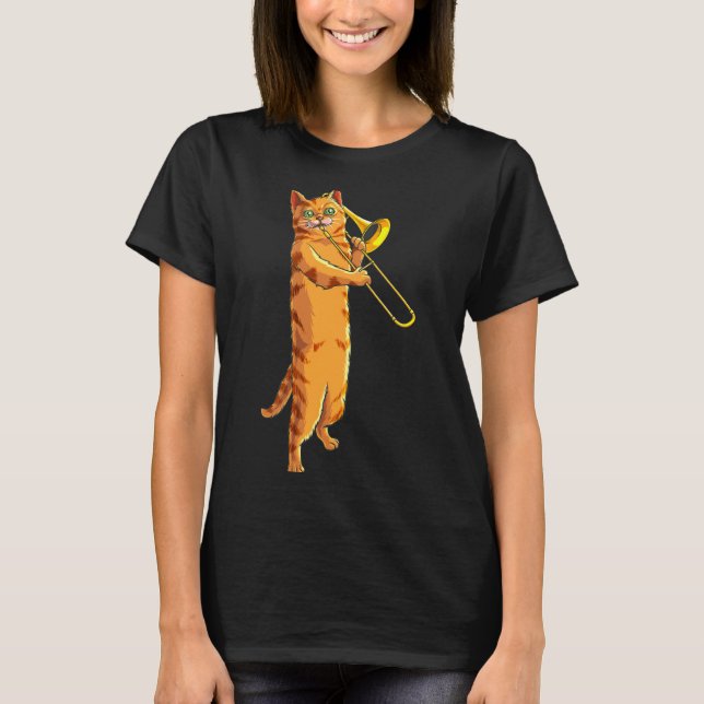 Camiseta Gato Engraçado Tocando Trombone Presente Gatinho L (Frente)