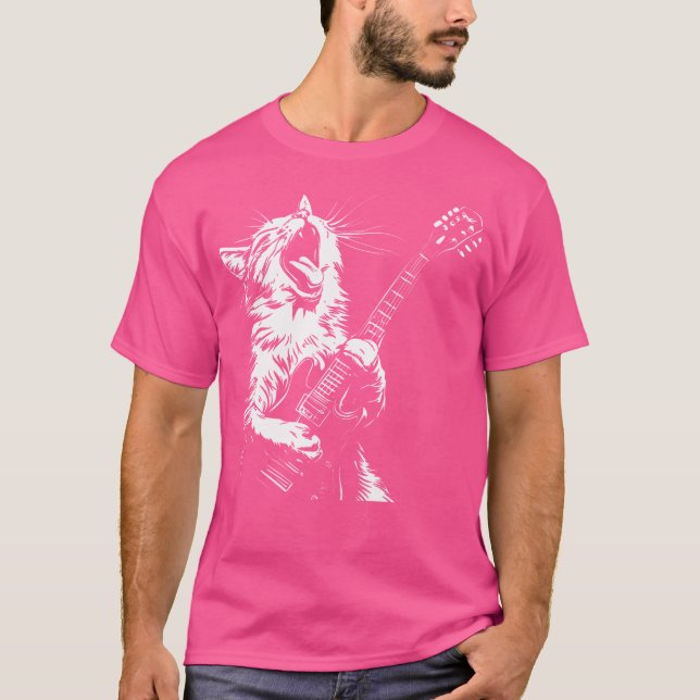 Camiseta Gato Engraçado Tocando Violão (Frente)