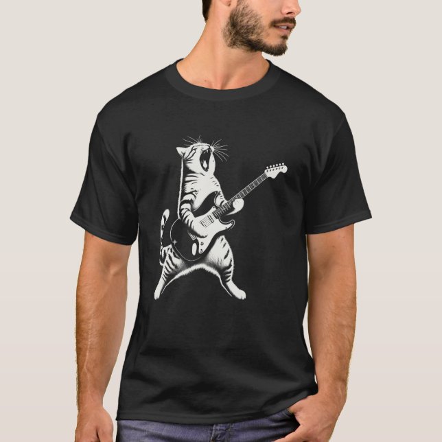 Camiseta Gato Engraçado Tocando Violão (Frente)