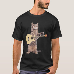 Camiseta Gato Engraçado Tocando Violão Acústico