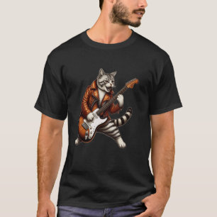 Camiseta Gato Engraçado Tocando Violão Gato Guitarrista Roc