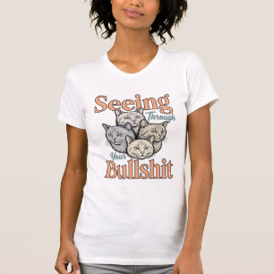 Camiseta Gato Engraçado Vendo Através do Seu Desenho Vintag