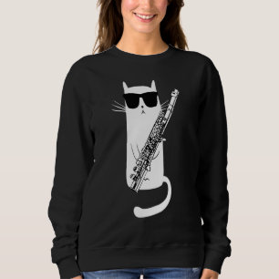 Camiseta Gato Engraçado Vestindo Óculos De Sol Tocando Flut