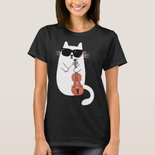Camiseta Gato Engraçado Vestindo Óculos De Sol Tocando Viol