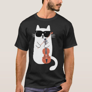 Camiseta Gato Engraçado Vestindo Óculos De Sol Tocando Viol