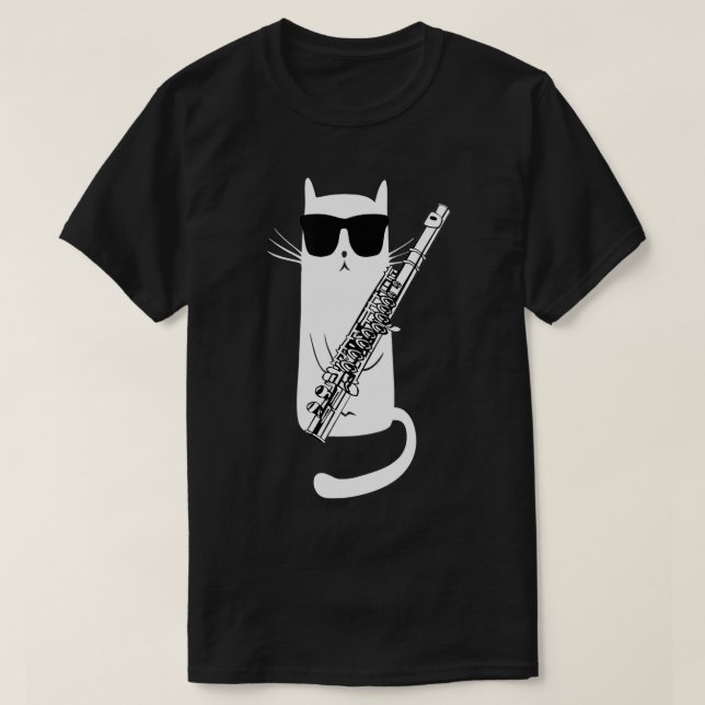 Camiseta Gato Engraçado Vestindo Óculos Solares Fazendo Flu (Frente do Design)