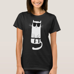 Camiseta Gato Engraçado Vestindo Sungles Karate Judo Black
