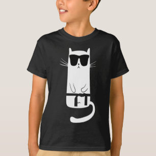 Camiseta Gato Engraçado Vestindo Sungles Karate Judo Black