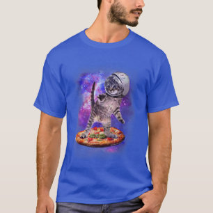 Camiseta Gato Engraçado Voando Um Astronauta De Pizza No Es