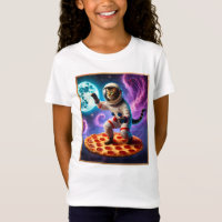 Gato Engraçado Voando Uma Pizza Astronauta Espaço
