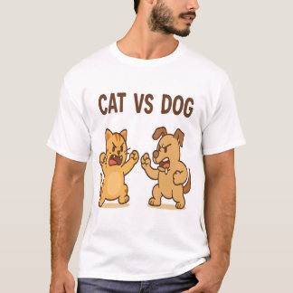 Camiseta Gato Engraçado vs Cartoon De Cachorro Combatem Ani