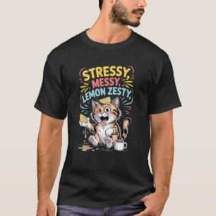 Camiseta Gato Engraçado Zesty de Limão Desarrumado Estressa