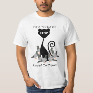 Camiseta Gato entre os pombos engraçados