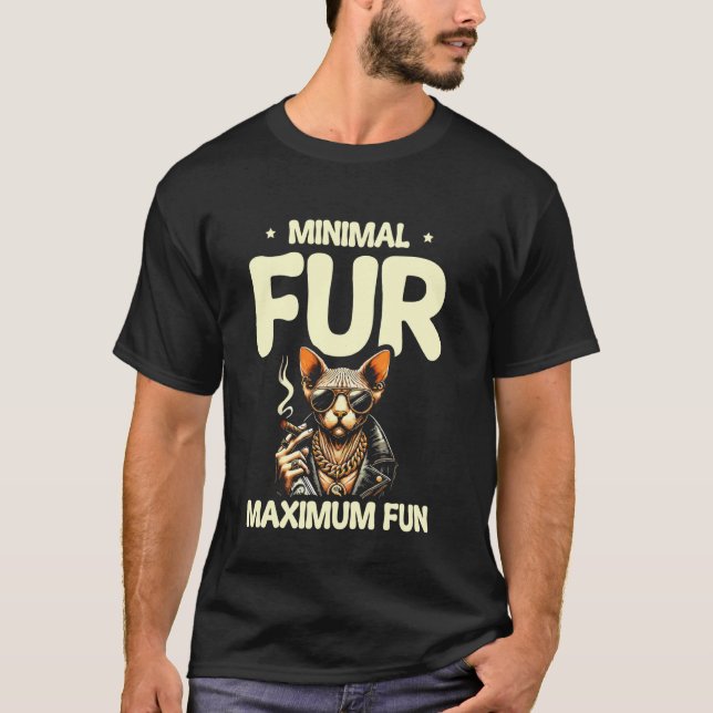 Camiseta Gato Entusiasta de Pelo Mínimo e Diversão Máxima F (Frente)
