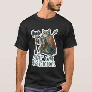 Camiseta Gato Épico Guerreiro Amante de Gatos Diversão Role