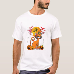 Camiseta Gato Escultura de Abóbora Horror Cabeça Halloween