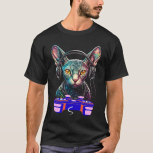 Camiseta Gato Esfinge Gamer Jogador de Vídeo Animal Masculi