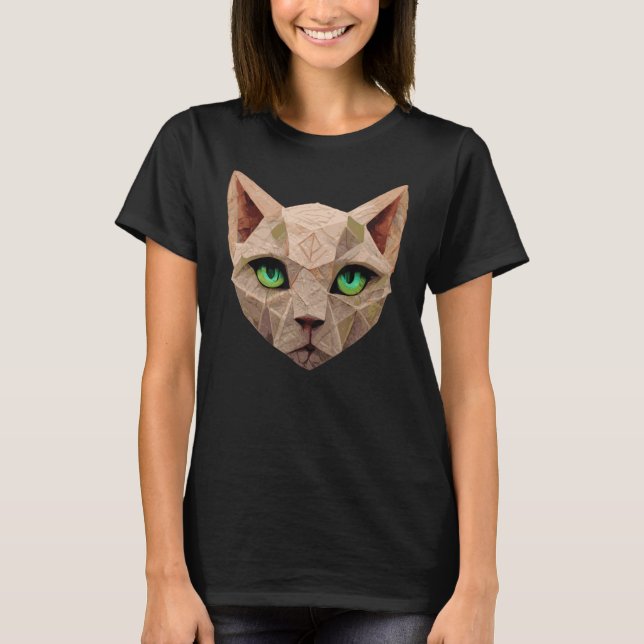 Camiseta Gato Esfinge Polígono Rosto de Gatos Low Poly (Frente)