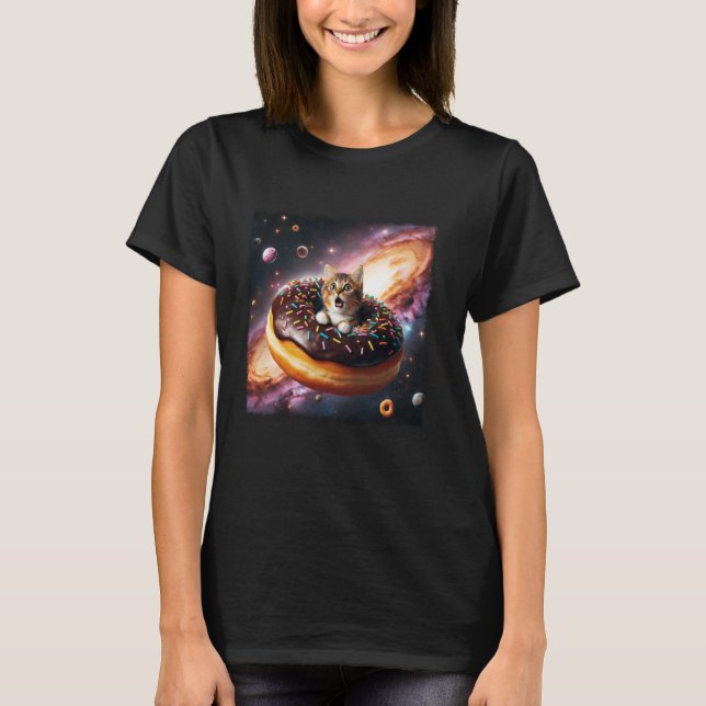 Camiseta Gato Espacial Andando de Donut Donut Engraçado Doc (Frente)