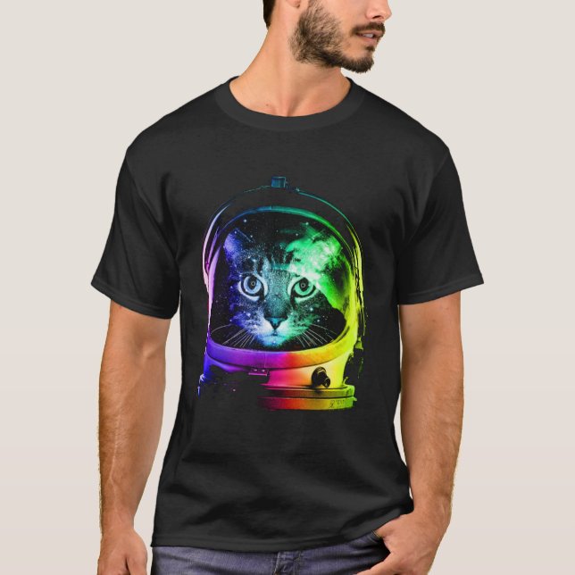 Camiseta Gato espacial astronauta para homens, mulheres cri (Frente)