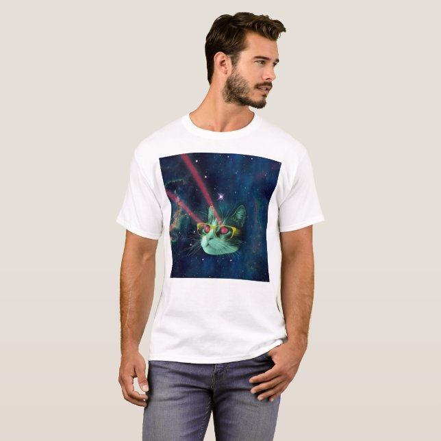 Camiseta Gato espacial com óculos amarelos (Frente Completa)