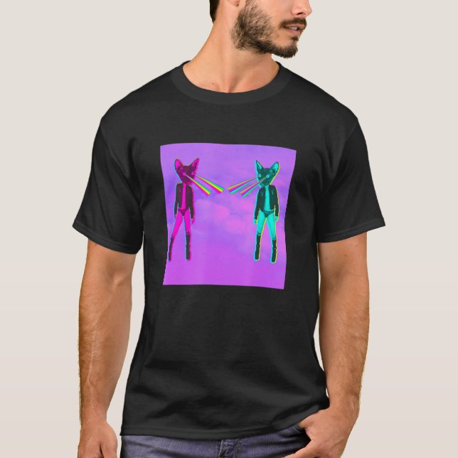 Camiseta Gato espacial com olhos laser Vaporwave (Frente)